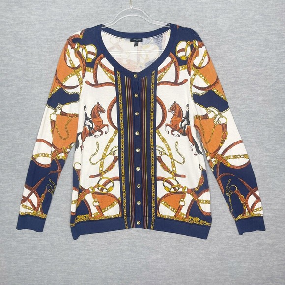 Talbots Sweaters - Talbots Women’s Size Plus X XL 0X Cardigan Sweater Equestrian Print Horse Light